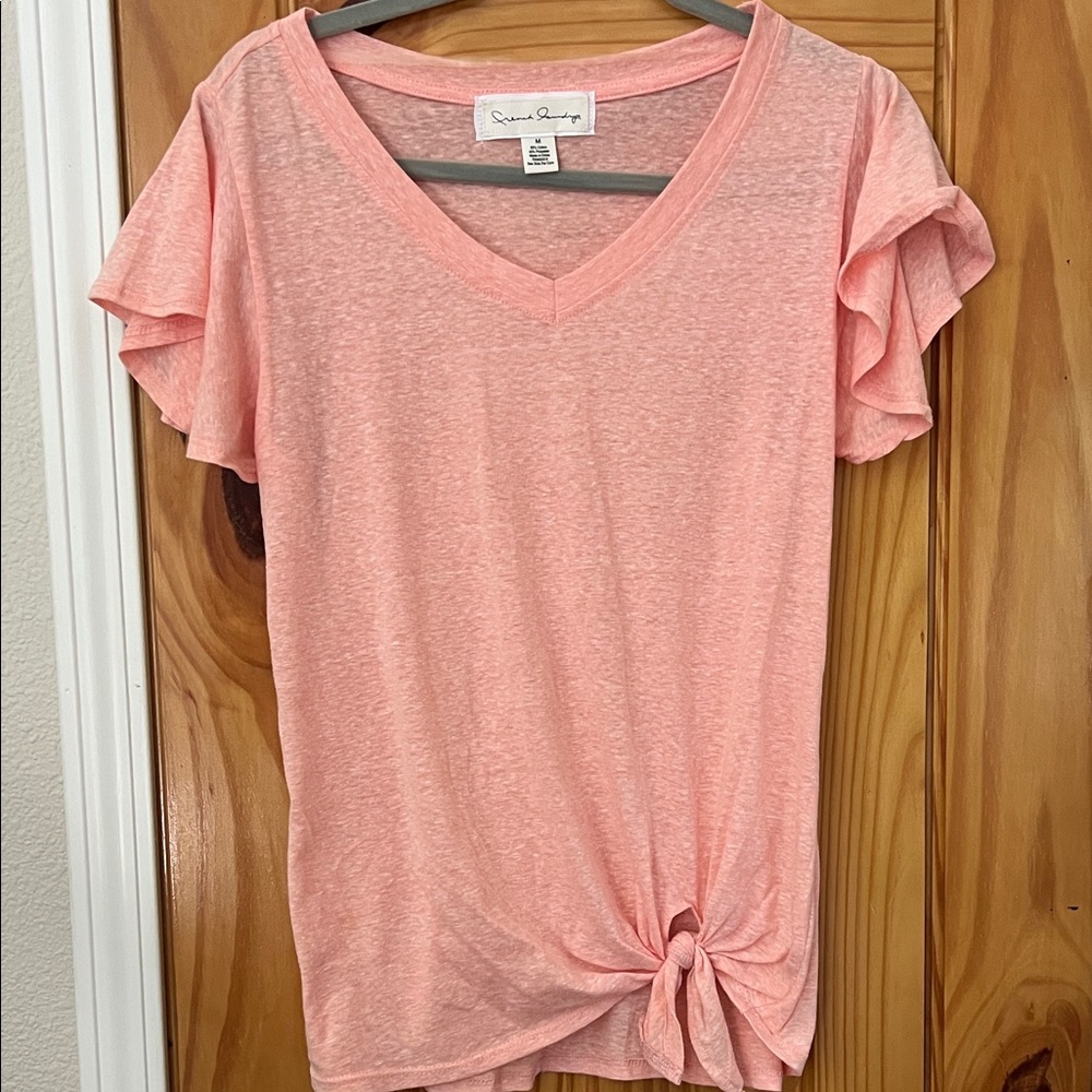 French Laundry peach flutter Sleeve V-Neck Top m